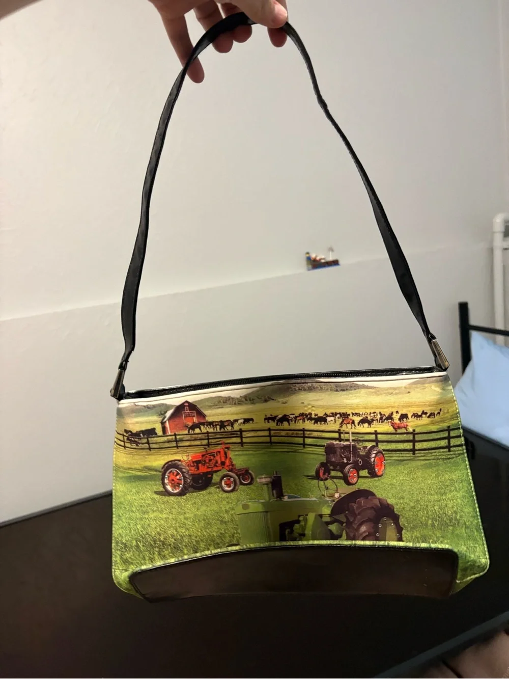Green Tractor Print Shoulder Bag for Men